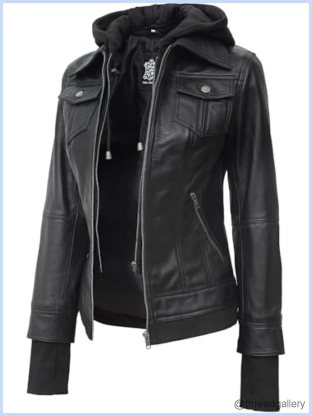 Genuine Lambskin Leather Bomber Jacket Detachable Hood Thumbholes